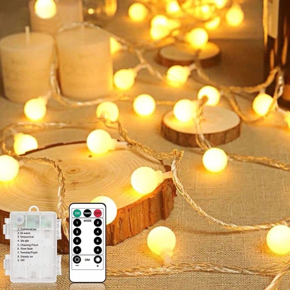 Globe String Lights 33ft 100led, 8 Modes Fairy Lights Battery Operated